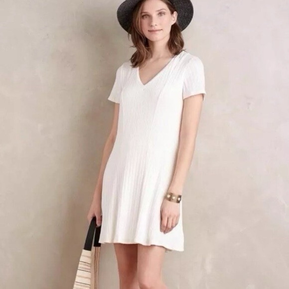 Anthropologie Dolan Ribbed Flare Dress Women's M Ivory Clean Girl Minimalist